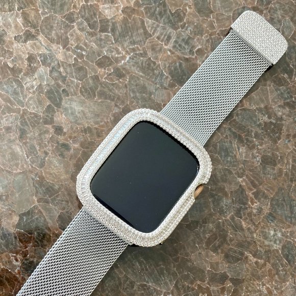 EMJ Bling Silver Baguette Apple Watch Bezel Face Case Cover Series 7/8 41/45 mm - Picture 5 of 7